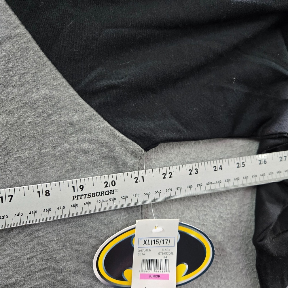 Batman Boys Sweatshirt XL Gray Logo Raglan Long Sleeve Fleece Pullover NWT - Picture 4 of 8
